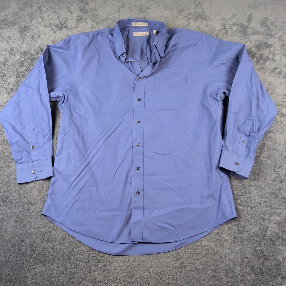 Nordstrom Shirt Mens 17 XL Blue  Wrinkle Free 100% Cotton Formal Wedding Work